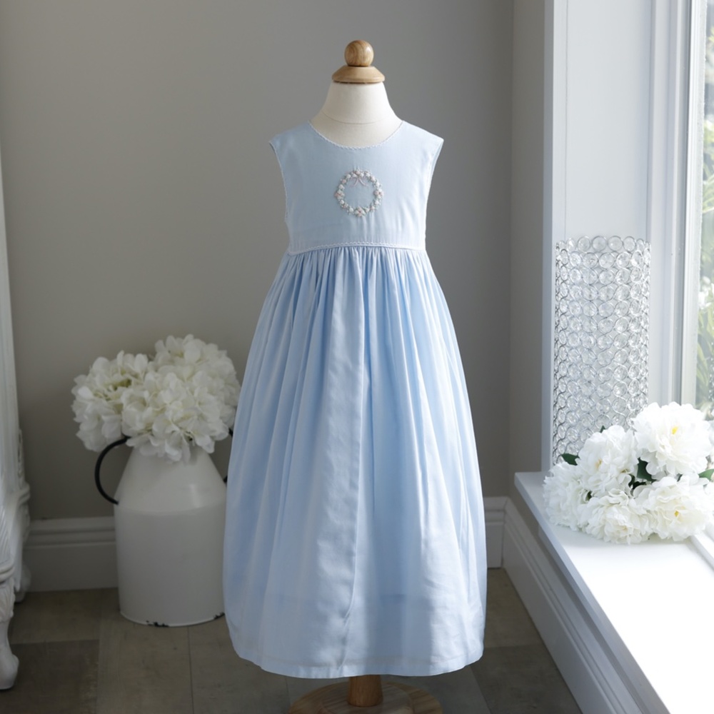Strasburg Dress Blue Cotton Embroidery Sleeveless Size 2/3 Vacation Portrait